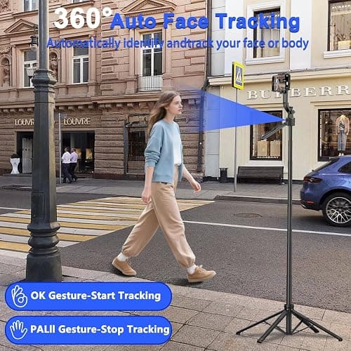 Auto Face Tracking Tripod for iPhone with Light 63” Selfie Stick Tripod Stand Follows Your Movement 360° Phone Camera Tripod with Wireless Remote for Content Creator Vlog Live Stream Video Recording thumbnail 3