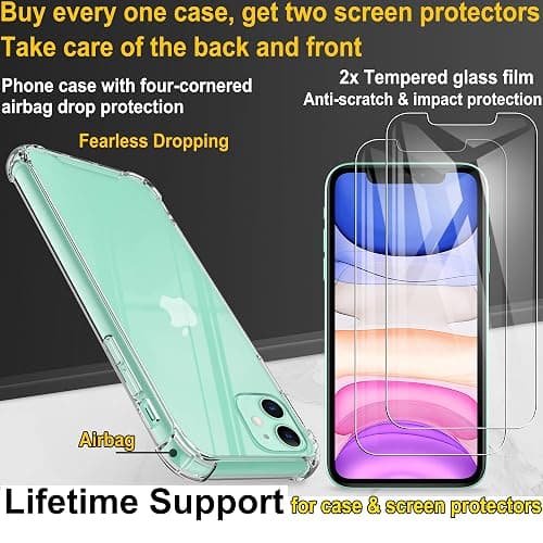 4youquality Case for iPhone 11 Case with [2-Pack Tempered Glass Screen Protectors], Advanced Airbag Drop Protection, Shockproof Transparent Clear Bumper Phone Cover, Anti-Scratch thumbnail 2