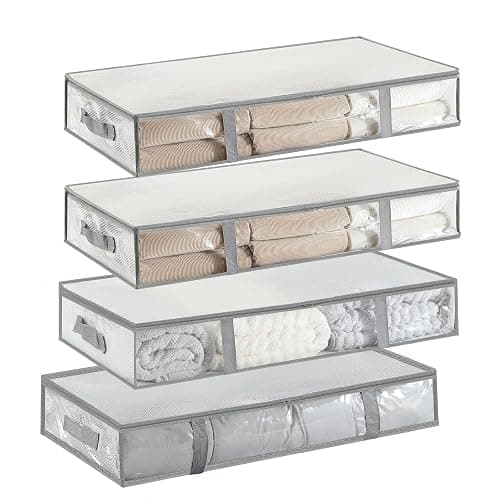 4-Pack Under Bed Storage Containers, Humid-proof Material Plastic Underbed Storage Bins, Blanket/Clothes Storage Bags with Lids, Bedding Comforter/Sheet/Closet Organizer and Storage - Image 1