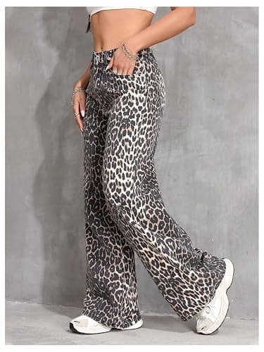 Floerns Women's Y2k Cheetah Print Wide Leg Jeans High Waisted Baggy Casual Denim Pants thumbnail 5