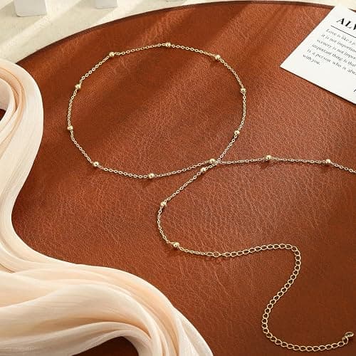 ASCOMY Waist Chains for Women 14K Gold Plated 2Pcs Body Chains Layered Cuban Pearl Satellite Beads Rope Coin Heart Pendant Belly Belt Body Chains Adjustable Bikini Body Jewelry for Women thumbnail 5