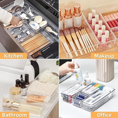 Poerlve Drawer Organizer, Makeup Organizer, Desk Drawer Organizer, Acrylic Storage Bins for Makeup, Skincare, Jewelry, Office Supplies Used in Vanity, Kitchen, Bedroom, Bathroom, Office - 25pcs thumbnail 7