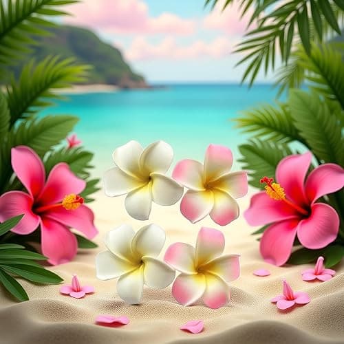 4 Pcs 7cm White and Pink Hawaiian Frangipani Plumeria Foam Head Flower Party Beach Hair Clip Hair Clips thumbnail 2