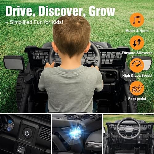 TRINEAR 12V Ride on Car with Parent Remote Control, Toddler Electric Car with Spring Suspension, LED Lights & Music Player - Safe Battery Toy for Kids, Christmas & Birthday Gift, Black thumbnail 5