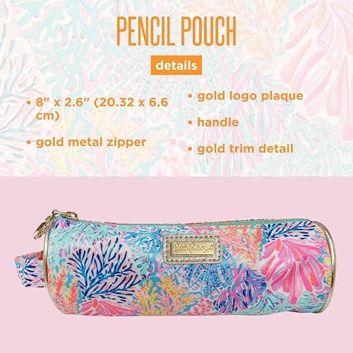 Lilly Pulitzer Cute Zipper Pouch, Splashdance | Colorful Pencil Case with Zip Closure for Office Supplies, Small Slim Travel Bag with Carrying Loop Handle and Gold Details thumbnail 4