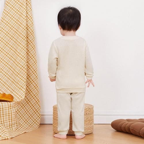 Kupretty Toddler Baby Boy Fall Winter Clothes Embroidery Waffle Knit Sweatshirt Pullover Tops + Casual Pants Outfit Set thumbnail 4