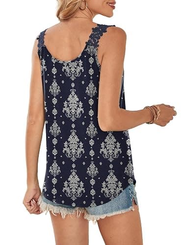 Sipaya Tank Tops for Women Spring Fashion Sleeveless V Neck Lace Tops Flower Flowy Summer Outfits Beach Vacation Clothes thumbnail 6