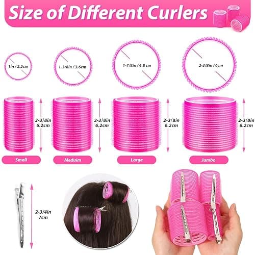 shynek Hair Rollers 48 Pcs Set, 24Pcs Hair Rollers 4 Sizes and 24 Pcs Hair Clips for Long Medium Short Hair (Pink) thumbnail 4