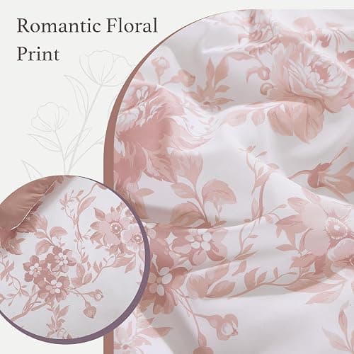 BLOOMHAVEN Queen Comforter Set -7 Pieces Pink Floral Comforter Set thumbnail 6