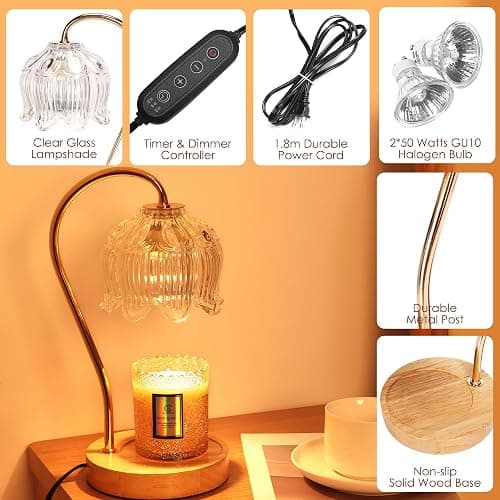 Merrtody Dimmable Flower Candle Warmer Lamp with Timer - Fits All Jar Scented Candles - Christmas & Mother's Day Gift for Women，Mom thumbnail 2