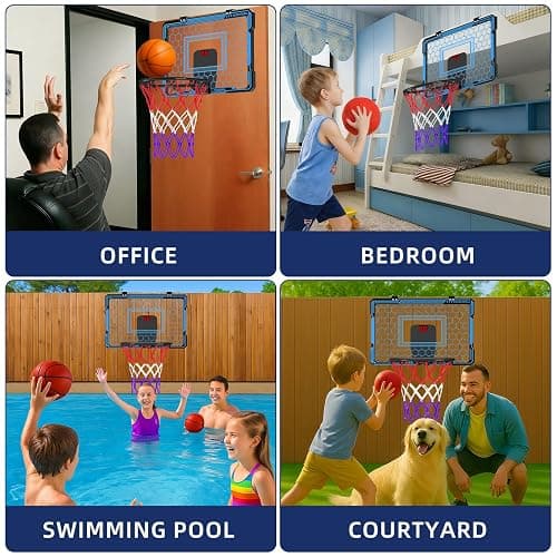 Molutsody Indoor Basketball Hoop for Kids - Over The Door Mini Basketball Hoop with LED Light & Scoreboard, Includes 3 Balls & Air Pump - Basketball Toys Gifts for 4-12 Year Old Boys Girls (Blue) thumbnail 5