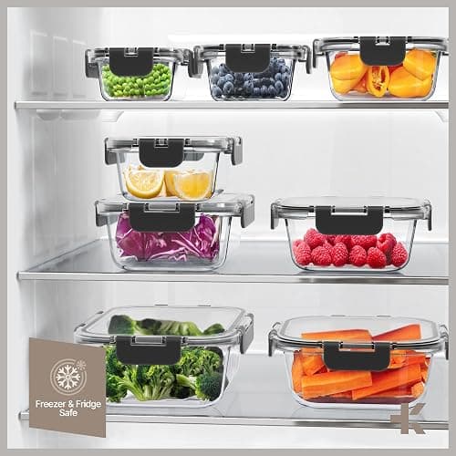 Bakken Borosilicate Glass Food Storage Containers with Lids 24 Pieces, BPA-Free Stackable Lunch & Leftover Containers, Microwave, Freezer & Dishwasher Safe, 100% Airtight Leak-Proof, Black thumbnail 10
