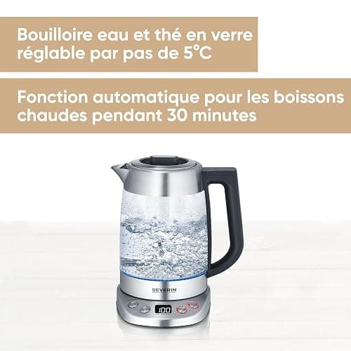 SEVERIN Bouilloire Eau et Thé, 1,7L, 3 000W, Filtre à thé, Température et Temps D'infusion Personnalisables, Verre/Inox, WK 3480 thumbnail 2
