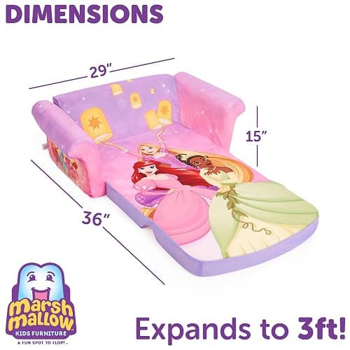 Marshmallow Furniture, Children's 2-in-1 Flip Open Foam Compressed Sofa, Disney Princesses thumbnail 3
