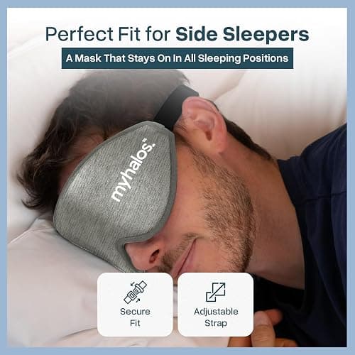 MyHalos Cotton 3D Sleep Mask, Blackout Eye Mask, Zero Pressure, Grey | Soft Cotton Fabric, Side Sleeper Friendly, Eyelash Friendly, Breathable, Includes Storage Pouch, Adjustable, Comfortable thumbnail 6