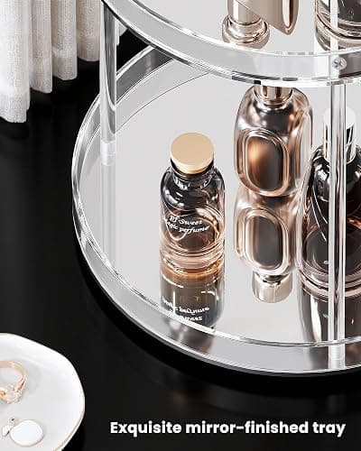 Lolalet 360 Degree Rotating Acrylic Perfume Organizer Stand, 2 Tiers Clear Perfumes Holder Display Rack, Makeup Skincare Organization for Vanity Bathroom Countertop -Large, Clear thumbnail 5