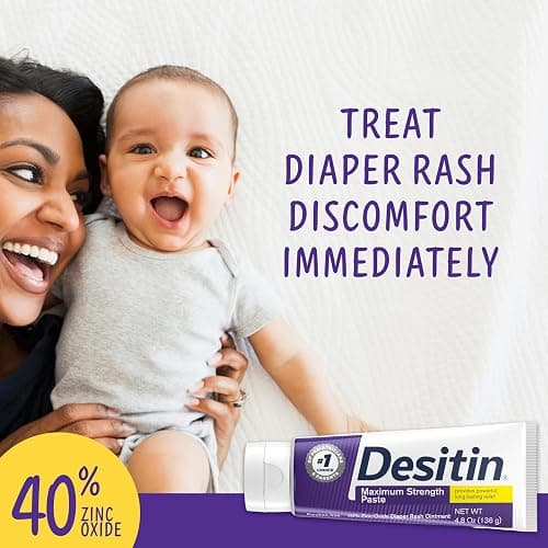 Desitin Maximum Strength Paste, 40% Zinc Oxide Paste, Diaper Rash Healing Ointment for Immediate Relief, Dermatologist Pediatrician Tested, Helps Heal Diaper Rash, Protects Up to 12 Hours, 4.8 Oz Tube thumbnail 2