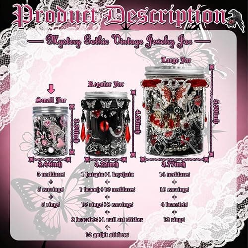 SMUOBT Mystery Jewelry Jar Box Set, Gothic Surprise Gift for Women | Gothic Vintage Jewelry Assortment, Includes Necklace/Earrings/Rings/Bracelet/Keychain, Surprise Mix, Ideal for Birthday thumbnail 7