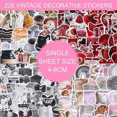 HJZHII 226 Stück Sticker Aesthetic,Deko Aesthetic Sticker,Ästhetische Vinyl Scrapbook Stickers Journal Y2K Accessoires Ästhetik Set Vintage Zubehör Wasserfestes Papier Aufkleber Scrapbooking Tägliche thumbnail 4