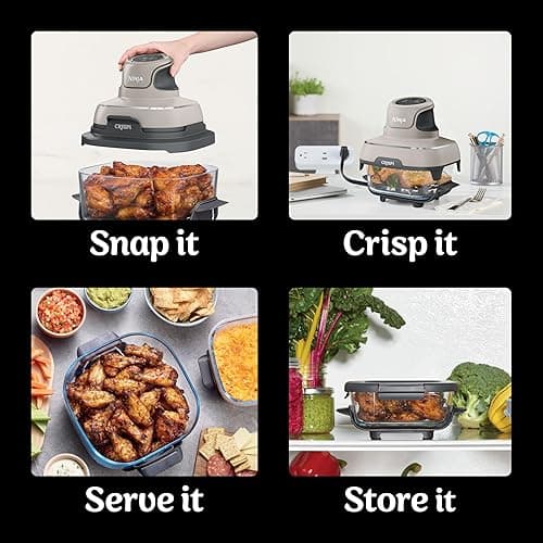Ninja Crispi Air Fryer, Microwave, Freezer & Dishwasher Safe, Non Toxic Glass Portable Cooking System, 4 QT & 6 Cup Glass Containers with Storage Lids, Easy Meals, Air Fry, Bake, Stone, FN101ST - Stone thumbnail 7