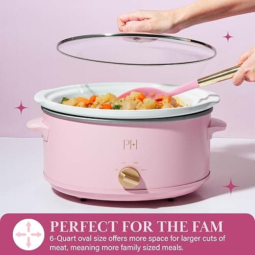 Paris Hilton 6-Quart Manual Slow Cooker, Features Three Settings (Low, High, Warm), Naturally Nonstick and Dishwasher Safe Stoneware Insert, Family Sized Capacity, Pink thumbnail 3