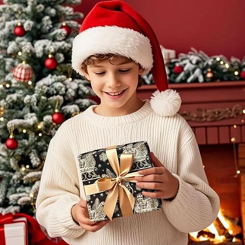 WRAPAHOLIC Reversible Black and Gold Christmas Wrapping Paper - Mini Roll - 17 Inch x 33 Feet - Black Gold Sleigh and Stripe Wrapping Paper with Metallic Foil Shine for Christmas, Holiday, Party thumbnail 8