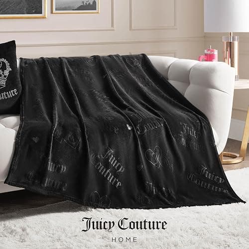 Juicy Couture Embossed Plush 50"x70" Throw Blanket, Embossed Interlocking Hearts Black thumbnail 4