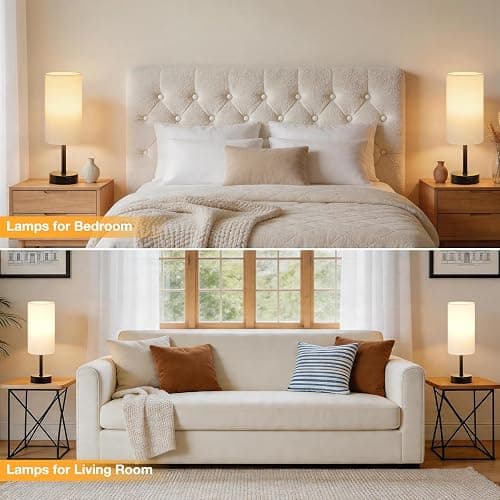 PreeOtti Bedside Lamps Set of 2, Dimmable White Bed Side Lamp with 2 USB Charging Ports, Black Base (Bulbs Included) thumbnail 4