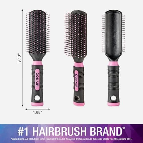 Conair Salon Results Hairbrush - Hair brush for Men and Women - Detangling - suitable for all hair types -features Nylon Bristles - Pink/Black thumbnail 5