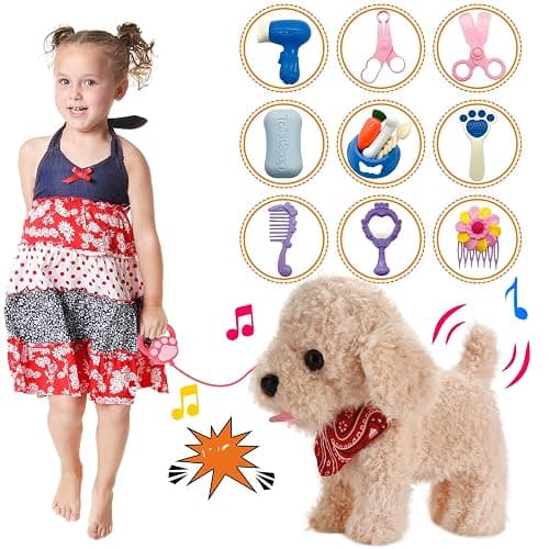 GOBRILLFUN Interactive Walking Plush Puppy Toy Dog, Remote Control Electronic Robot Dog Realistic Wagging Tail, Rich Grooming Set, Gift Toy for Girls & Boys, Kids Age 3, 4, 5, 6 (Accessories Updated) thumbnail 4