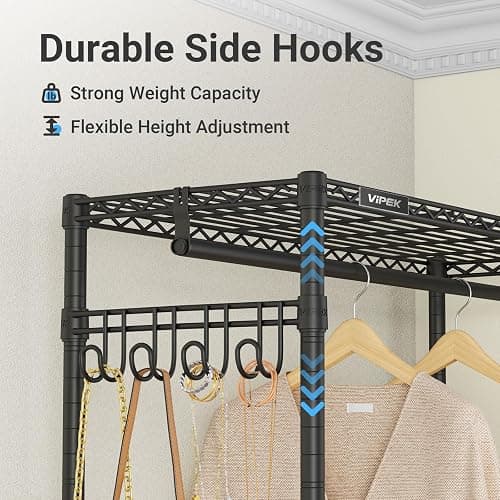 VIPEK R3C Rolling Clothes Rack with Cover Portable Closet for Hanging Clothes, Heavy Duty Garment Rack Clothing Racks with Wheels& Hanging Rod, Black Racks with Grey Upgraded Polyester Cover thumbnail 8