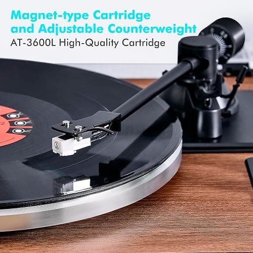 Vinyl Record Player with Speakers,High Fidelity Turntables for Vinyl Records with Magnetic Cartridge AT-3600L,Bluetooth Playback Built-in Phono Preamp,Belt Drive 2-Speed (HP-H2410) thumbnail 5
