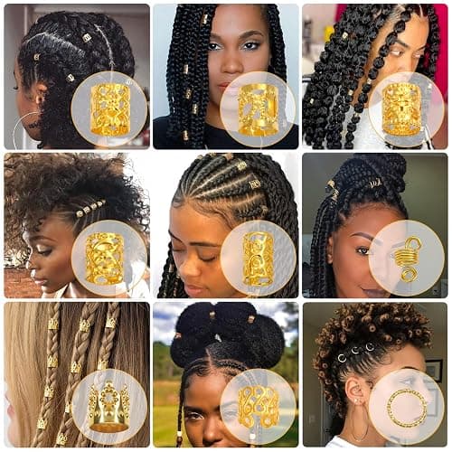 Lucomb 220 Pcs Gold Hair Jewelry for Braids, Loc Jewelry for Hair Dreadlock, Loc Charms for Women, Metal Gold Braids Rings Cuffs Clips for Dreadlock Accessories Clip Braids Extensions Decorations thumbnail 4