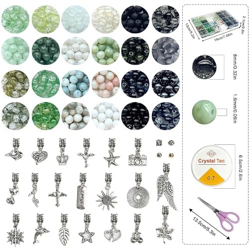 Rujiaoa 8mm Crackle Glass Beads for Bracelets, 600PCS Round Crystal Jewelry Making Kit for Adults & Beginners, DIY Gifts Crafts thumbnail 4