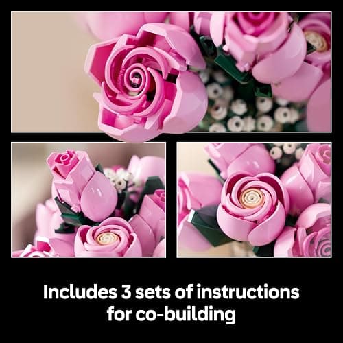 LEGO Botanicals Bouquet of Pink Roses - Artificial Flowers Building Set for Adults - incl. 12 Faux Roses & 4 Sprigs of Baby's Breath for Home Decor - DIY Gift Idea - Valentine's Day Treat - 10374 thumbnail 7