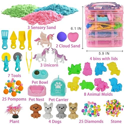 AGENTLAN Stackable Sensory Bin, Unicorn & Pet Sensory Sand, Unicorn and Pet Sandbox with Play Sand for Toddlers Boys and Girls, Kids Toys Gift for Age 3 4 5 6 7 8+ thumbnail 3