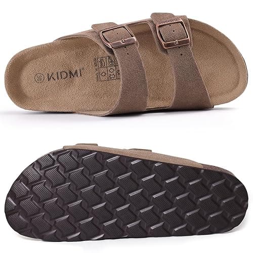 KIDMI Women's Genuine Suede Sandals Cork Footbed Summer Adjustable Slide Sandals - 8-8.5 - Mocha thumbnail 5