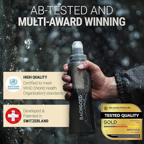 Water Filter Camping – Bachgold Foldable Squeeze Portable Water Filter for Hiking, Backpacking & Emergency Use | Ultralight Outdoor Filtration Bottle, Swiss Design thumbnail 2