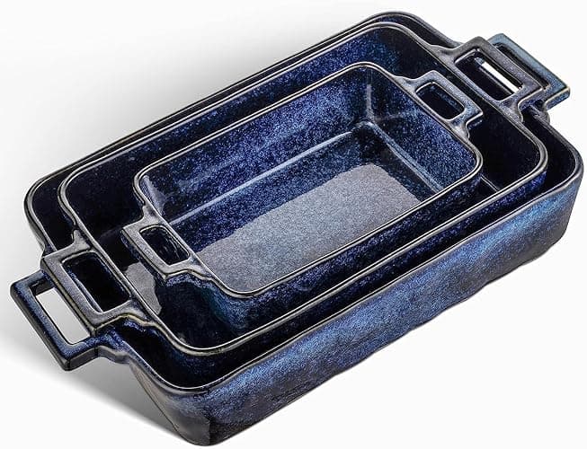 VICRAYS Ceramic Bakeware Set, Porcelain Rectangular Lasagna Pans Casserole Dish Set for Baking, Cooking, Kitchen, Cake Dinner, Banquet and Daily Use, 3 PCS, 15 x 8.5 Inches(Blue) - Image 1