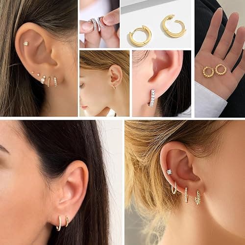 Cocadant 6 Pairs 925 Sterling Silver Small Hoop Earrings for Women,14k Real Gold Hypoallergenic Tiny Cubic Zirconia Cartilage Huggie Earring Sets for Multiple Piercing Trendy Jewelry 8/10/12mm thumbnail 3