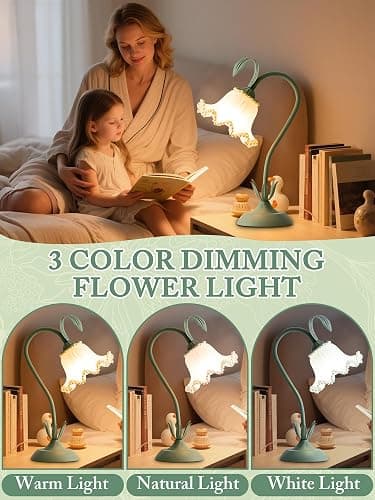 Flower Table Lamp, LED Reading Light Vintage Night light (Green Pearls) | 3 Colors Modes Kawaii Bedside Lamps Decor,Living Room Bedroom Room Lighting Table Lamps Home Decoration thumbnail 3