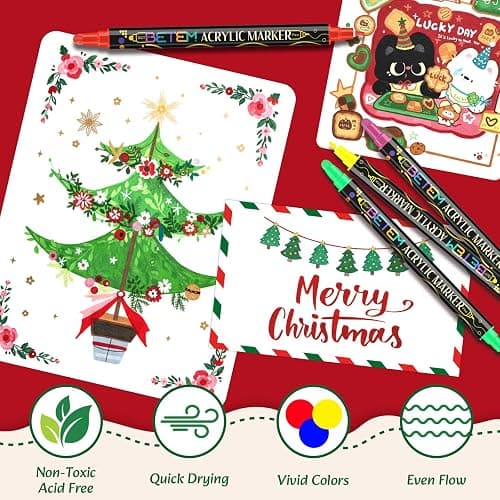 Betem Acrylic Paint Markers Pens, Dual Tip 120 Colors Premium Paint Pens Acrylic Markers for Wood, Fabric, Canvas, Stone, Rock Painting, Glass, Ceramic Surface, DIY Crafts Making Art Supplies with Bag thumbnail 7