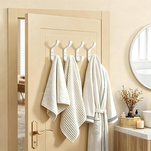 4 Pack Heavy-Duty Metal Double Coat Hooks, for Coats,Hats,Towels and Bags | Double Coat Hooks | white wall hooks | Individual screw-in mounting | Strong double hooks support up to 13.5 kg | Josmimic thumbnail 7