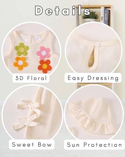 SODLON Baby Girl Clothes Infant Toddler Summer Outfits Clothing Sleeveless Ruffle Tank Top Shorts Sets with Hat for Girls thumbnail 5