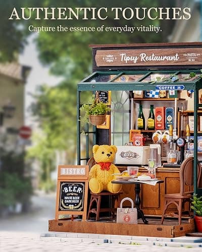Rolife DIY Miniature House Kit 1:18 Coffe&Bar Dollhouse Diorama Model, Build Mini House Building Kit with LED Light Hobby Crafts for Adults Gift for Him Her (Tipsy Restaurant) thumbnail 3