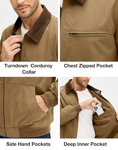 HOTake Men's Bomber Jacket Cotton Lightweight Casual Jacket with Corduroy Collar thumbnail 4