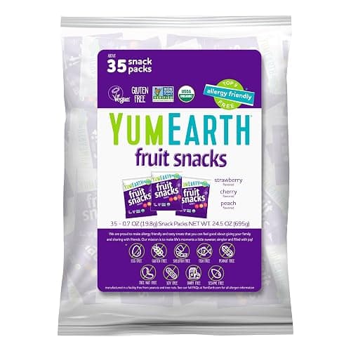 YumEarth Organic Assorted Flavor Fruit Snacks, 0.7oz (Pack of 35) | Snack Packs, Allergy Friendly, Gluten Free, Non-GMO, Vegan, Dye Free - Image 1