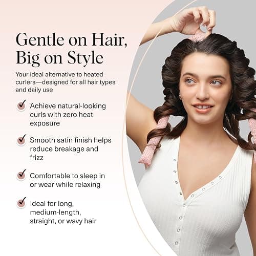 Kitsch Satin Heatless Curls Overnight Set - Micro Dot | No Heat Damage Overnight Curls | Comfortable Frizz Free Hair Curlers To Sleep In with 34" Hair Waver & 2 Satin Scrunchies thumbnail 3