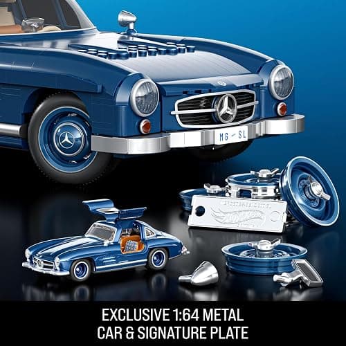 Mattel Brick Shop Hot Wheels Premium Series Building Set, Mercedes-Benz 300 SL with 1600 Pieces, Realistic Details and Metal Parts, Adult Collectors thumbnail 5
