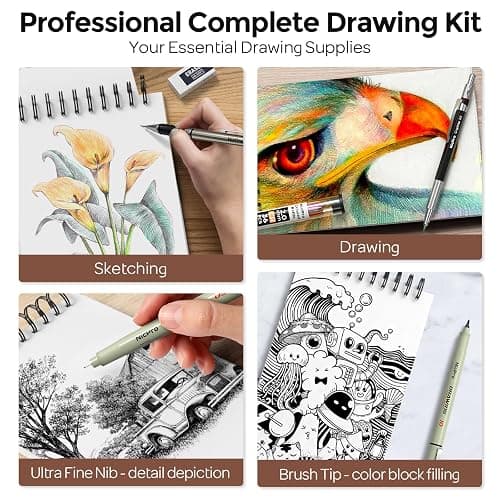 Nicpro 58 PCS Art Drawing Supplies Kit in Leather Case, Art Mechanical Pencil Set with Metal Drafting Pencil 0.3 & 0.5 & 0.7 & 0.9 & 2mm, 12 Micron Pen, Sketch Book, 30 Tube Lead Refills for Sketching thumbnail 6